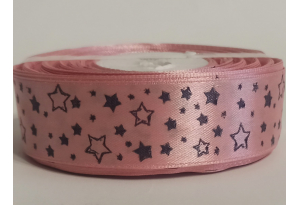 Атласна стрічка 2,5 см, з малюнком, Зірочка, на пудровому