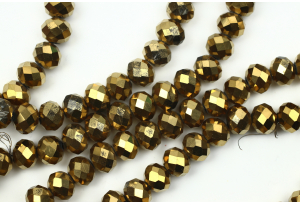 Намистини кришталеві (рондель) на нитці, 8x6 мм, золоте напилення, 67 штук