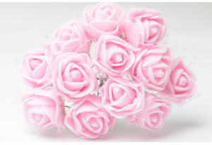 Квіти Троянда з фатином 2 см, рожева, в пучку 12 квіточок