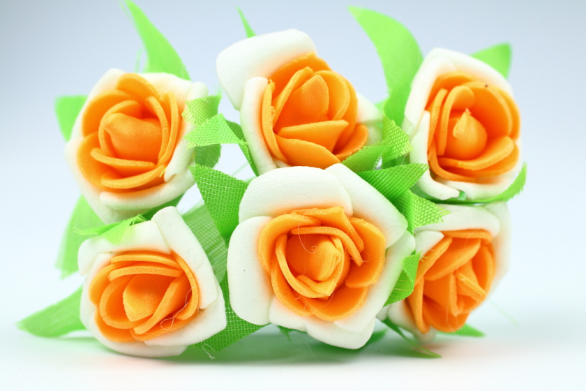 Квіти Троянда двокольорова 2.5-3 см, біло-помаранчева, в пучку 6 квіточок