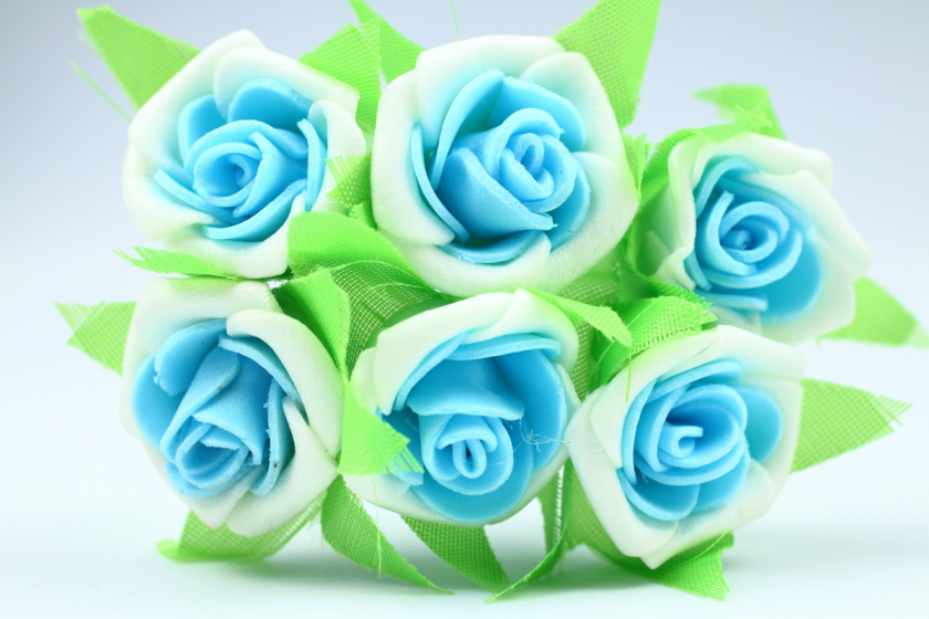 Квіти Троянда двокольорова 2.5-3 см, біло-блакитна, в пучку 6 квіточок