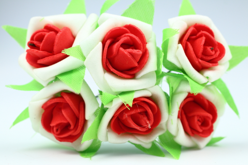 Квіти Троянда двокольорова 2.5-3 см, біло-червона, в пучку 6 квіточок