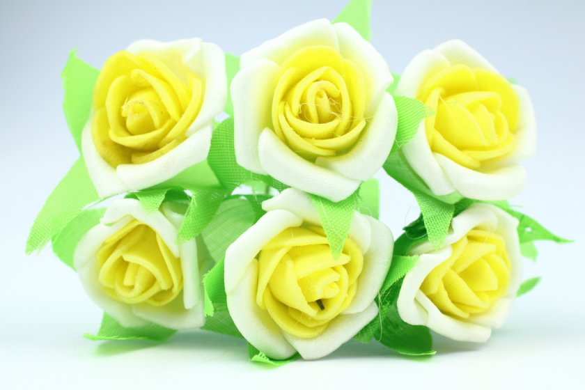 Квіти Троянда двокольорова 2.5-3 см, біло-жовта, в пучку 6 квіточок