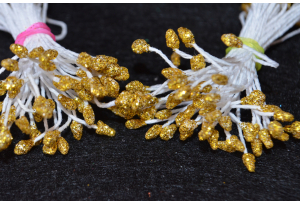Тичинки для квітів з глітером, 3 мм, довжина нитки 6 см, в пучку 100 тичинок, золоті