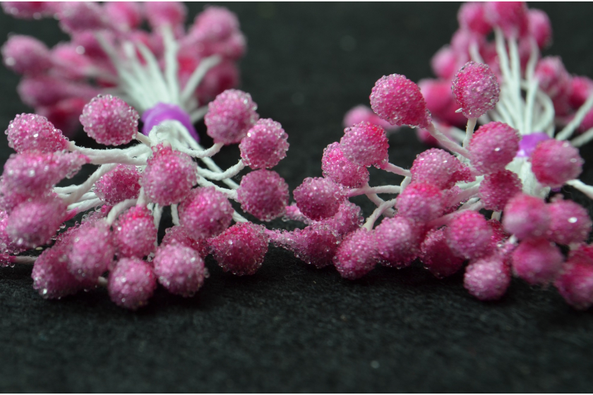 Тичинки для квітів великі цукрові, 5 мм, довжина нитки 6 см, в пучку 50 тичинок, малинові