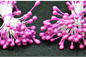 Тичинки для квітів маленькі глянцеві, 3 мм, довжина нитки 6 см, в пучку 100 тичинок, лілові