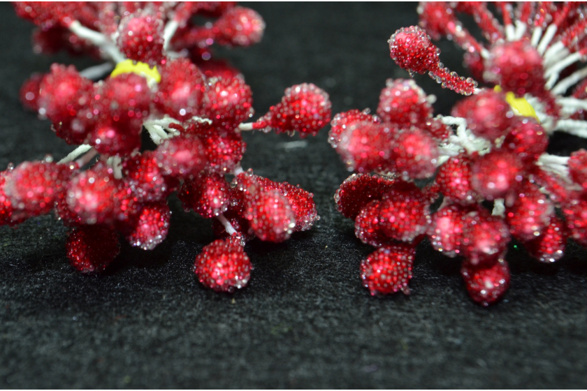Тичинки для квітів великі цукрові, 5 мм, довжина нитки 6 см, в пучку 50 тичинок, темно-червоні