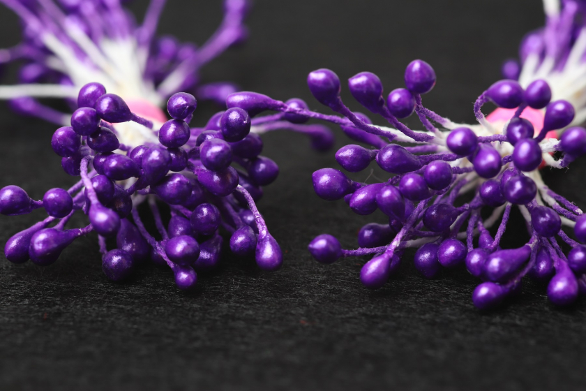 Тичинки для квітів маленькі, 3 мм, довжина нитки 6 см, в пучку 100 тичинок, фіолетові