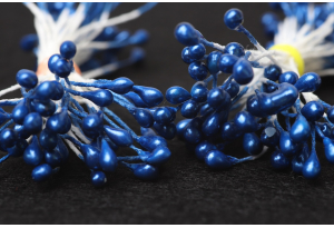 Тычинки для цветов маленькие, 3 мм, длина нити 6 см, в пучке 100 тычинок, синие