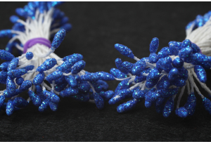 Тычинки для цветов c глиттером, 3 мм, длина нити 6 см, в пучке 100 тычинок, синие