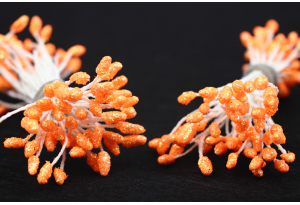 Тычинки для цветов c глиттером, 3 мм, длина нити 6 см, в пучке 100 тычинок, оранжевые