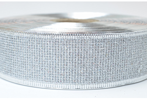 Стрічка новорічна 3.8 см, із сіткою і жорстким краєм, срібло