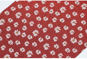 Экокожа (ткань) с ромашками и глиттером 19x30 см, толщина 1 мм, красная