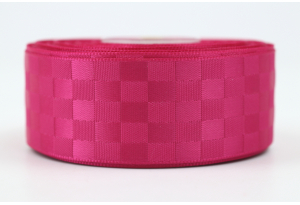 Атласна стрічка 2,5 см з малюнком, Шахматка, малинова