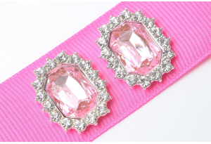 Кабошон метал, 21x17 мм, зі стразами і каменем, основа - срібло, камінь рожевий