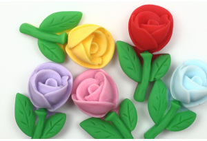 Серединка об'ємна, Троянда з листочками, мікс кольорів, 27х15 мм