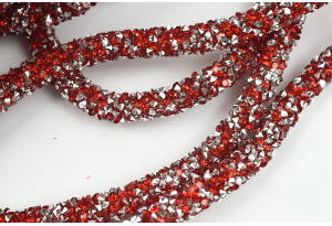 Стразовий шнур з мікростразами, діаметр - 6 мм, червоний зі сріблом