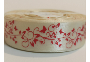 Атласна стрічка 2,5 см, з малюнком, орнамент Метелик, кремова