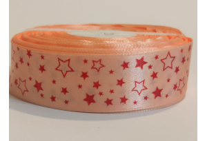 Атласна стрічка 2,5 см, з малюнком, Зірочка, на персиковому