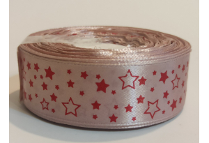 Атласна стрічка 2,5 см, з малюнком, Зірочка, на пудровому