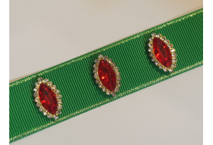 Серединка пластикова, страз в золотій оправі, Око, 20х12мм, червона