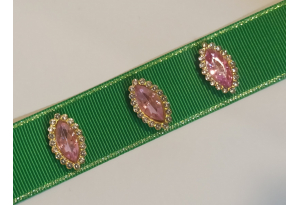 Серединка пластикова, страз в золотій оправі, Око, 20х12мм, рожева