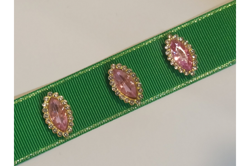 Серединка пластикова, страз в золотій оправі, Око, 20х12мм, рожева