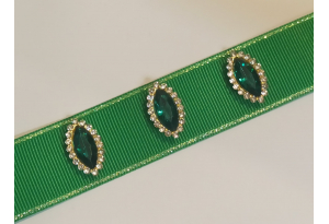 Серединка пластикова, страз в золотій оправі, Око, 20х12мм, зелена