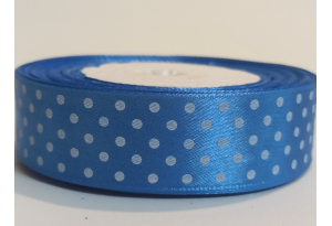 Атласна стрічка 2,5 см, в горох, світло-синя