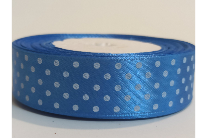 Атласна стрічка 2,5 см, в горох, світло-синя