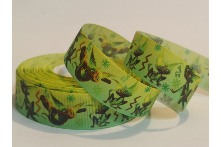 Репсова стрічка 2.5 см мультяшна, Лісова Мавка, Жабокіт, салатова