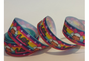 Репсові стрічки 2.5 см, ляльки ЛОЛ (LOL), сім кольорів, темна