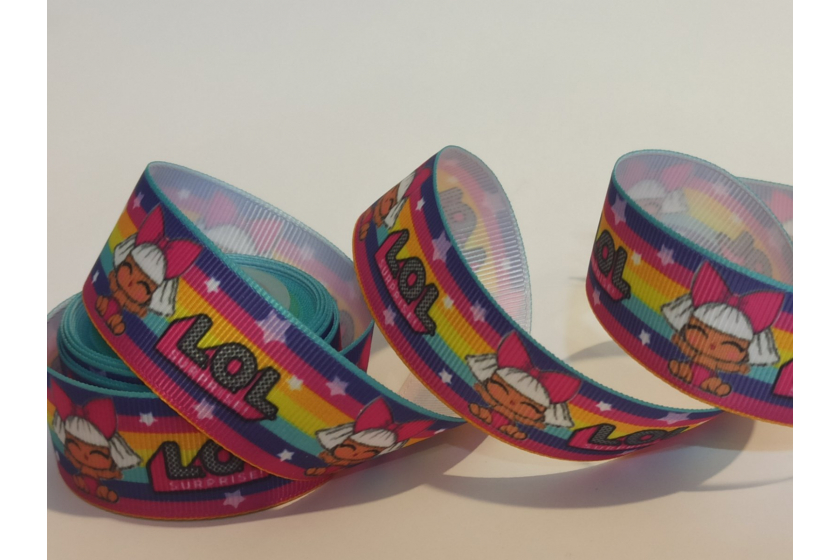 Репсові стрічки 2.5 см, ляльки ЛОЛ (LOL), сім кольорів, темна